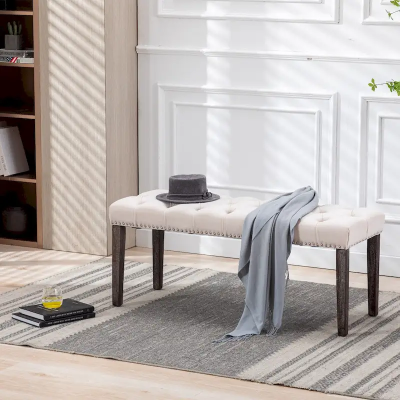 Upholstered Tufted Bench Ottoman Footrest Stool Accent Bench