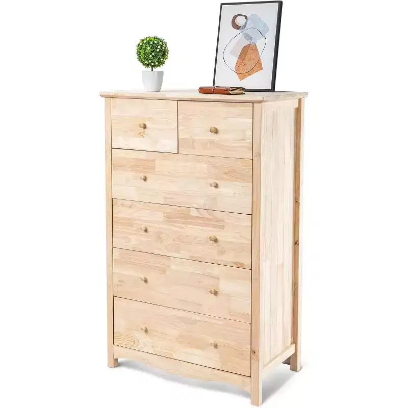 VINGLI Unfinished Natural Solid Wood 6 Drawer Dresser for Bedroom, Farmhouse Dressers & Chests of Drawers Color DIY Rubber Wood Tall Dresser