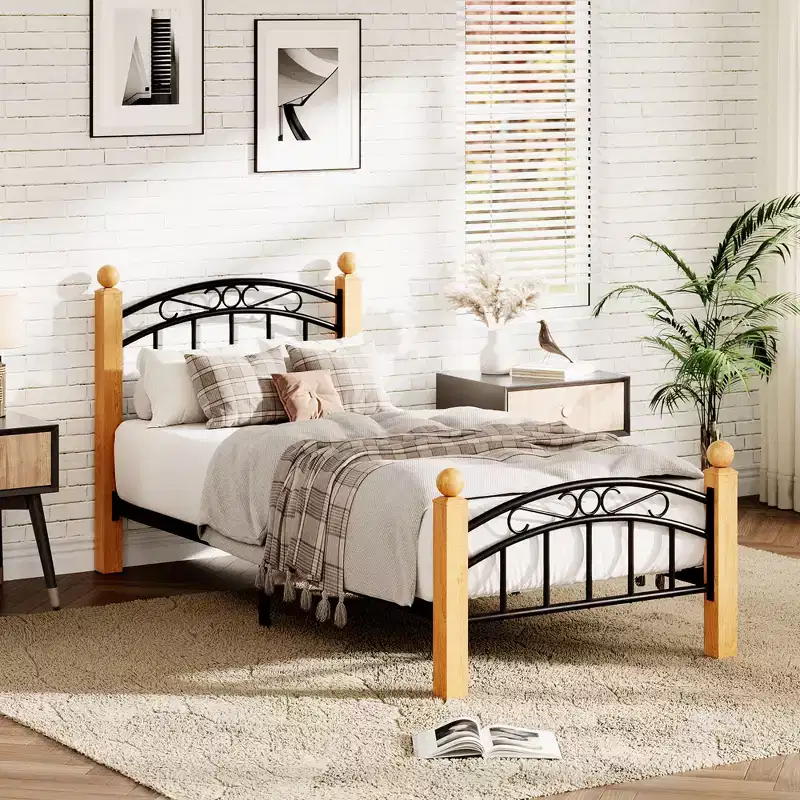 COZONY Metal Platform Bed Frame with Headboard & Footboard, Heavy-Duty Steel Slat Support, Under-Bed Storage, No Box Spring Needed, Easy Assembly