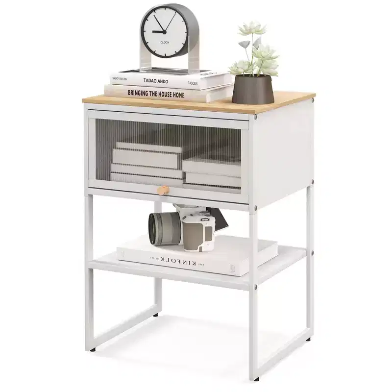 3-Tier Nightstand Storage Table with Open Shelf and Heavy-Duty Metal Frame