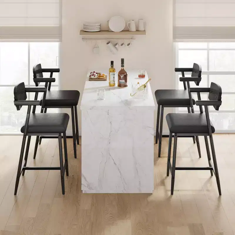 Set of 2/4 Counter Height Bar Stool with Back & Upholstered Wider Seat for Kitchen Island, Easy Assembly