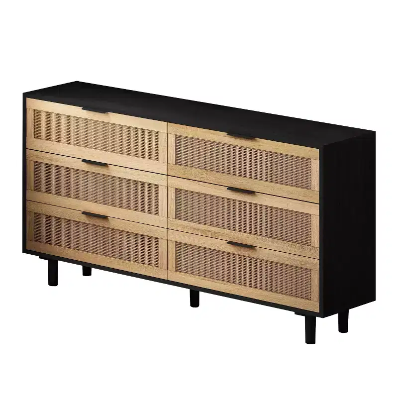 Okak 6-Drawer Rattan Storage Cabinet 51.18 Modern Natural Design, 50lbs Top Load & 20lbs per Drawer, Ideal for Bedroom, Living Room