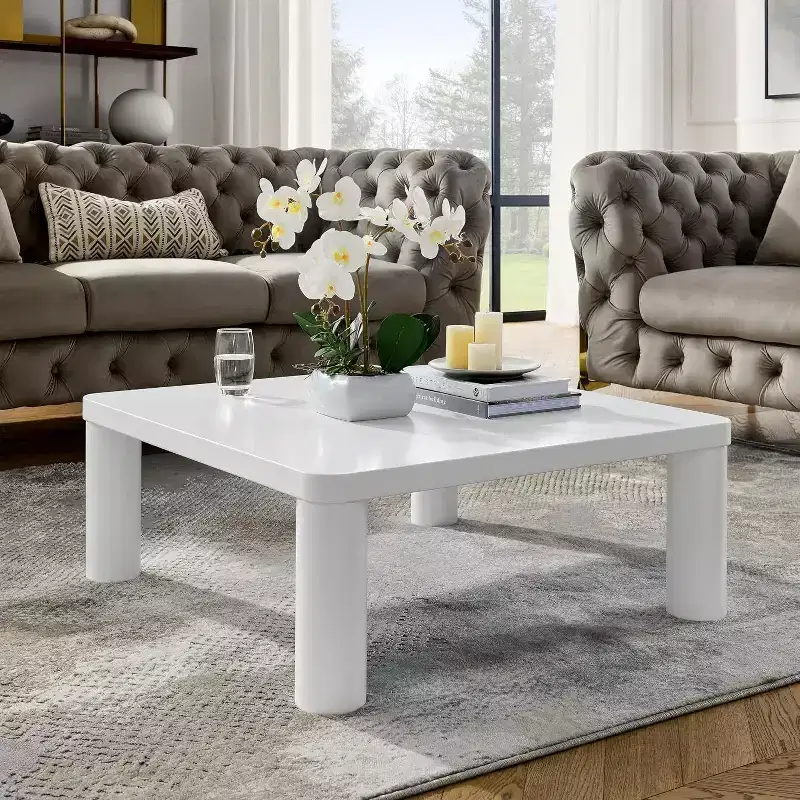 Acekool Modern Coffee Table, Thickened 1.54 MDF Top, 4 Diameter Legs, Easy Clean, Minimalist Style, for Living Room