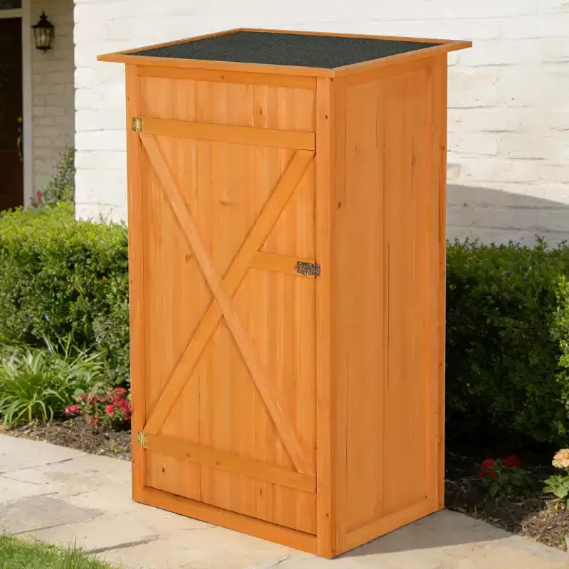 Wooden Outdoor Storage Shed - Lockable, Waterproof Garden Tool Cabinet with Flat Roof for Backyard, Terrace, Lawn & Farmland.