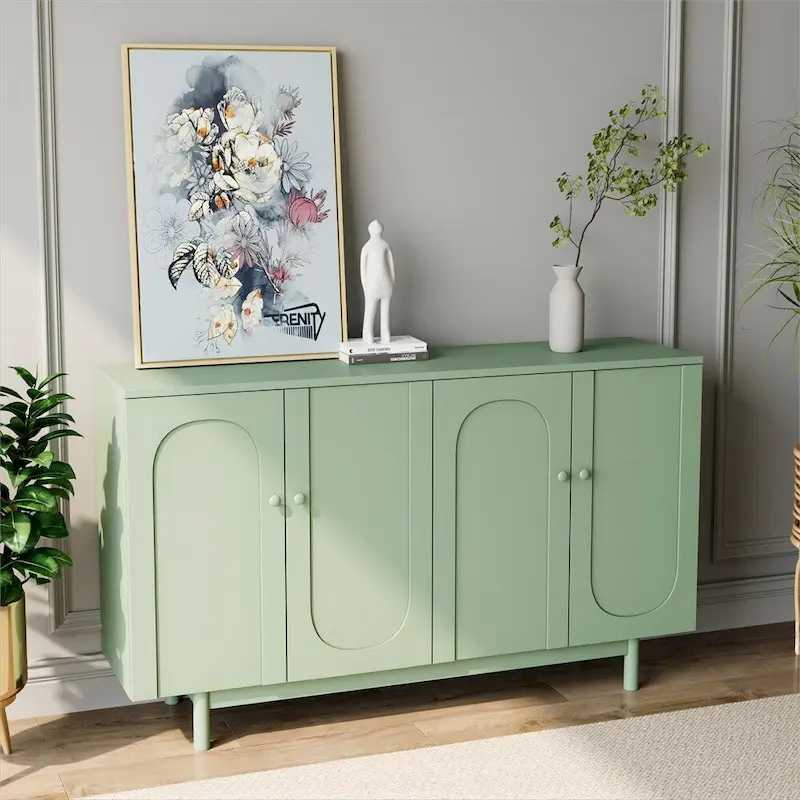 4-Door Wood Storage Cabinet with Legs and Adjustable Shelf