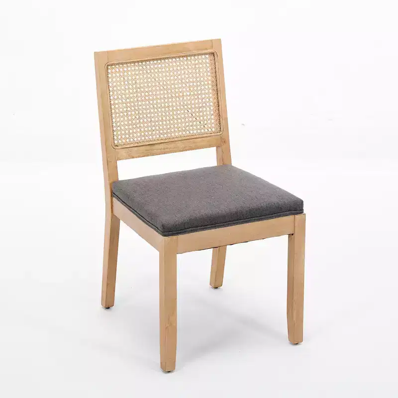 Set of 2 Rattan Back Dining Chairs with Natural Wood Frame, Small Space, Holiday Gathering, New Year Refresh, Gray