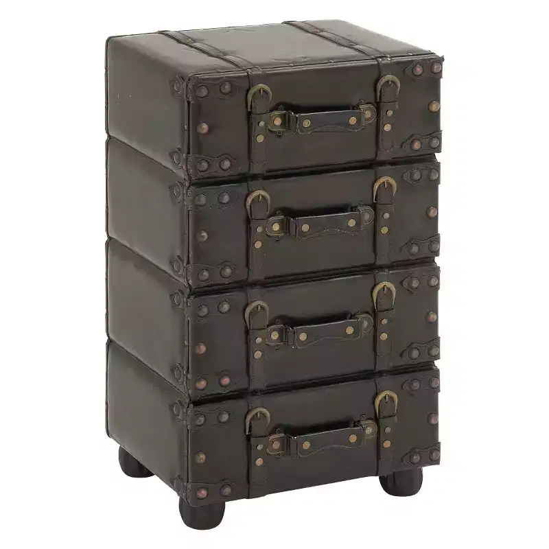 Wood Stacked Side Chest Dark Java - Rubberwood Frame, No Assembly Required, 4-Drawer Dresser