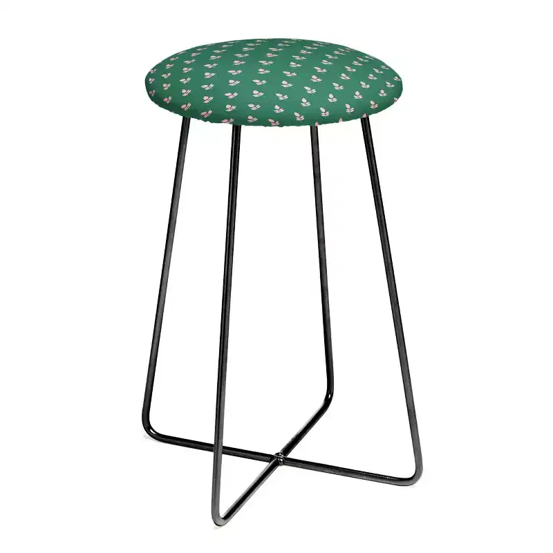 Retro Pink Leaf Counter Height Barstool Faux Leather Steel Frame