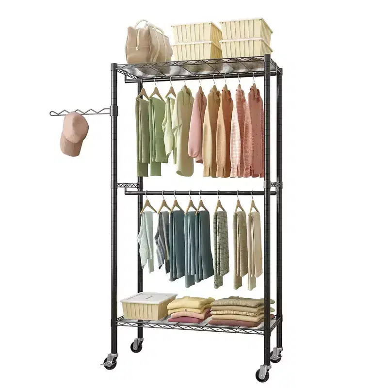 Karl Home Black Carbon Steel Coat Rack with Double Crossbars 35.4x17.7x70.9 Inches Adjustable Layer Spacing