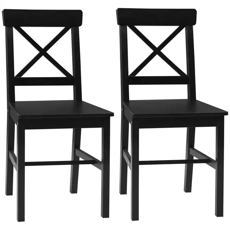 Modern Farmhouse Dining Chairs Set of 2 - Cross Back, Solid Pine, Black