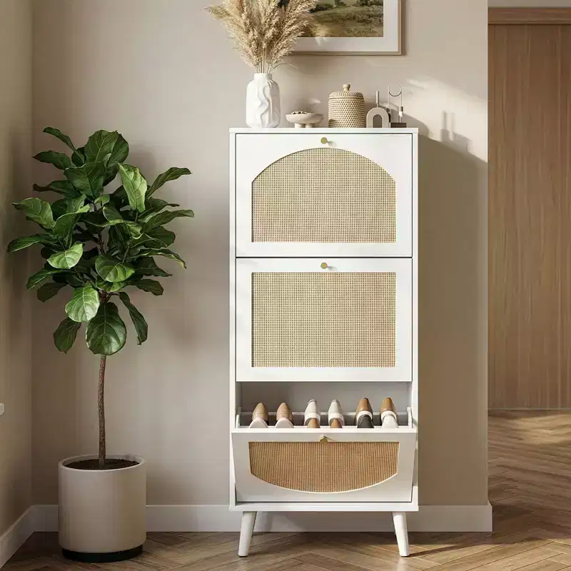 Karl Home Rattan Panel 3 Flip-Drawer Shoe Cabinet 21.26 W