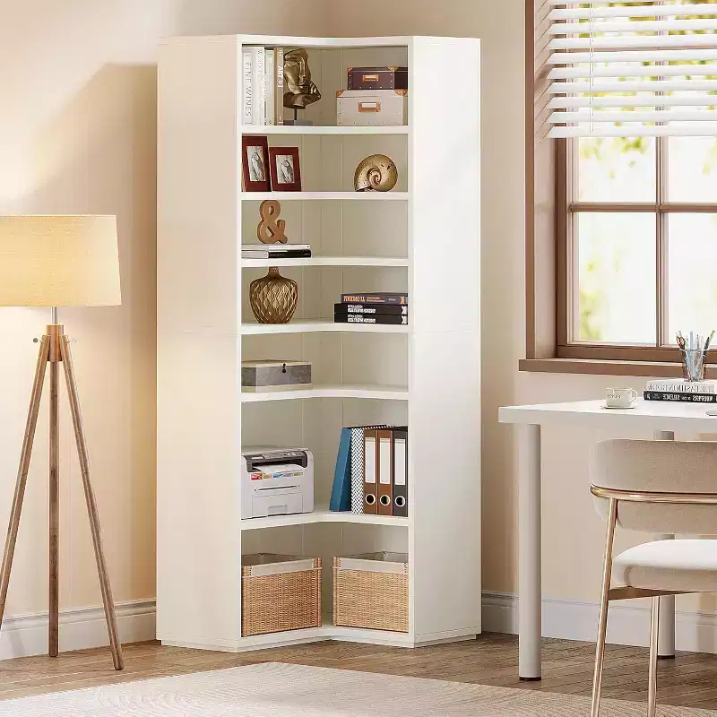Lantine Corner Bookshelf, 9-Tier L-Shaped Corner Bookcase for Living Room, Home Office, Bedroom