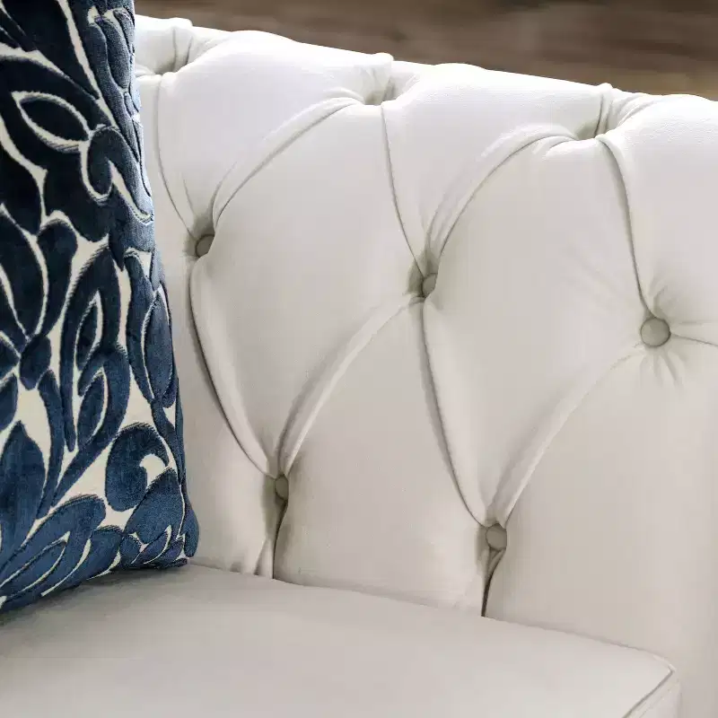 Button Tufted Velvet Sofa, 3-Seater with Wood Frame and Black Legs