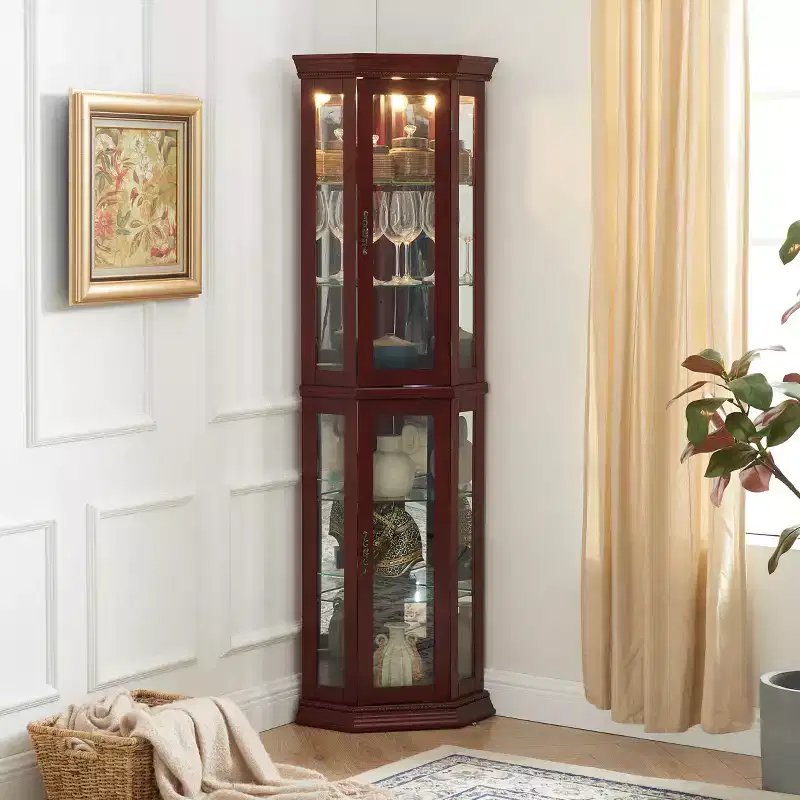 Corner Curio Cabinet with Glass Doors and Adjustable Tempered Glass Shelves, Display Cabinet for Living Room, Kitchen