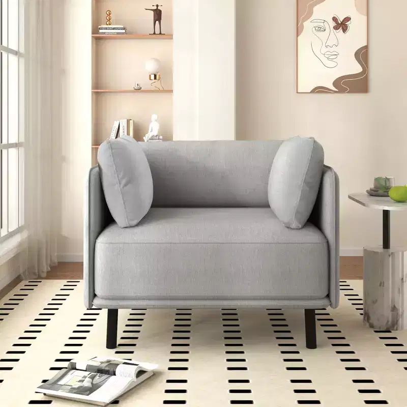 39-Inch Vintage Lounge Chair with Polyester Upholstery, Solid Wood Frame and Steel Legs, for Relaxation