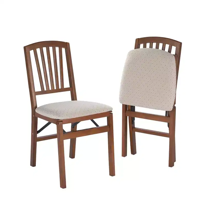 Stakmore Set of 2 Slat Back Folding Chair Fruitwood Solid Hardwood, Padded Seat, Fully Assembled