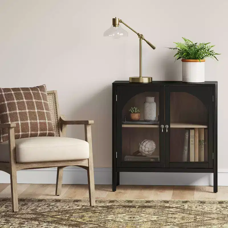 New Bedford 2 Door Accent Cabinet Black: Elegant Storage, Pewter-Finish Hardware, Wood Veneer