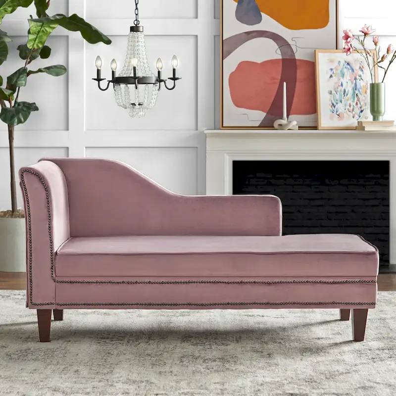 Storage Chaise with Bronze Nailhead Trim
