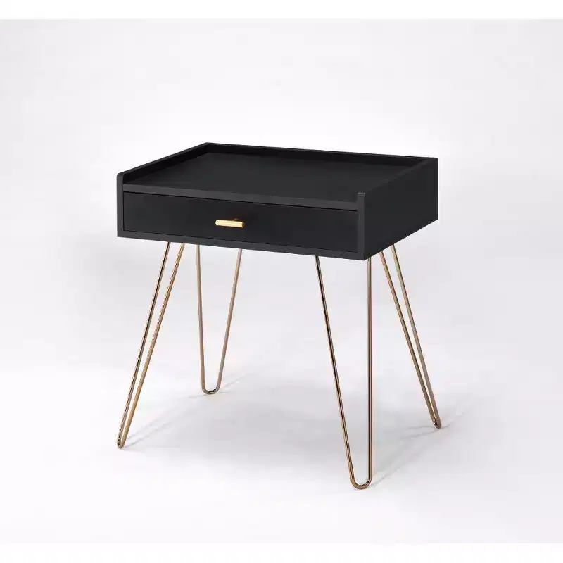24 Gold And Black End Table With Drawer