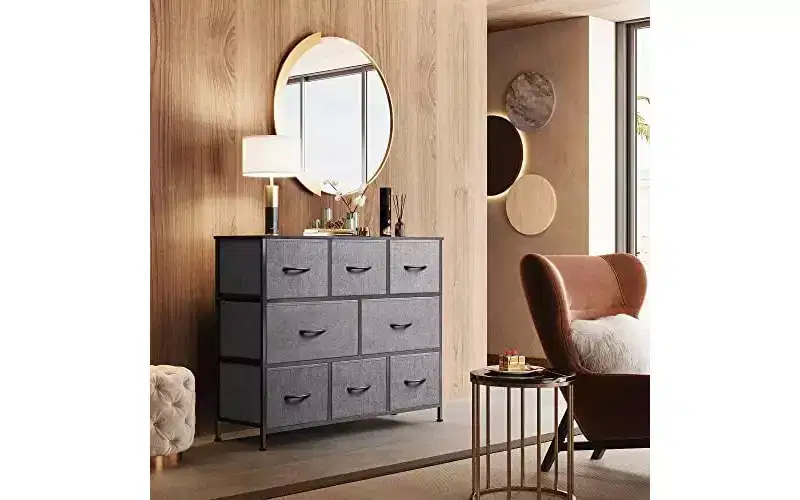 8 Drawer Fabric Dresser with Wood Top for Bedroom, Living Room or Entryway