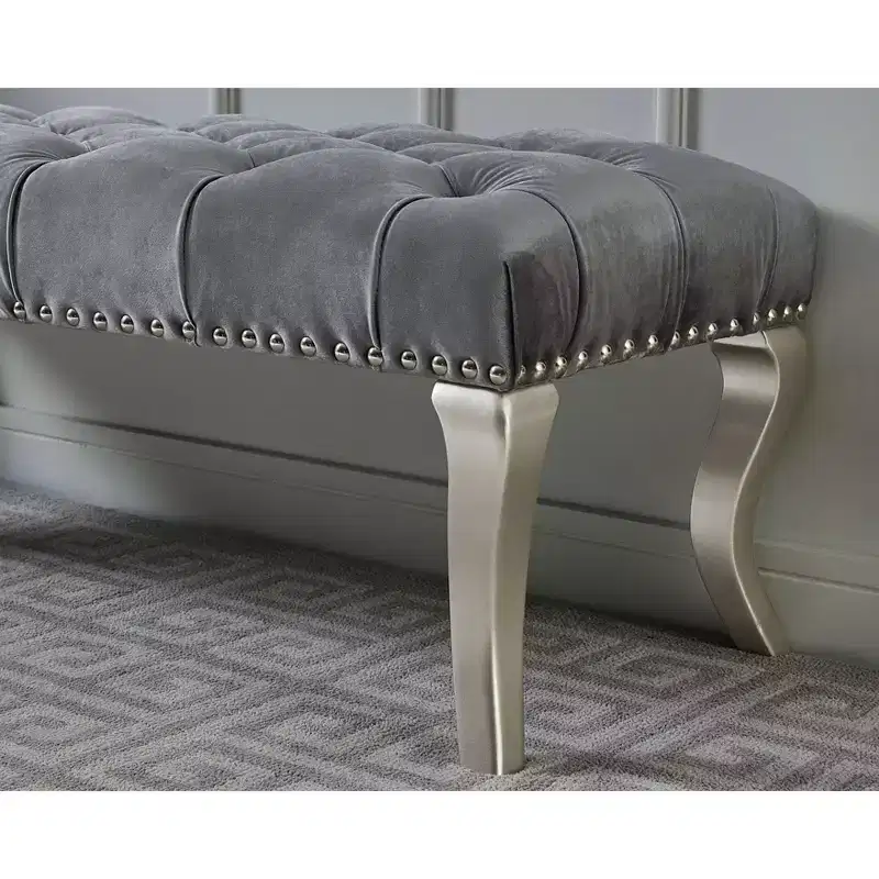 Roundhill Furniture Decor Maxem Tufted Fabric Upholstered Seat with Nailhead Trim Bench, Gray