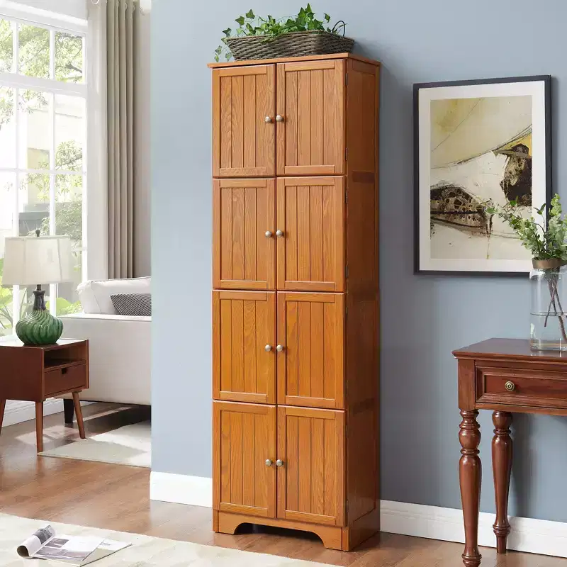 Farmhouse Tall Storage Cabinet with 8 Doors, 72 h Wooden Kitchen Pantry with 4 Shelves, 4-Tier Freestanding Bookshelf, Rack for Living Room