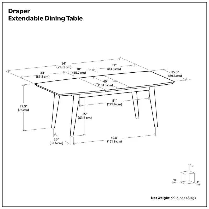 Tierney 66-84 inch x 40 inch Rectangle Mid-Century Modern Extendable Dining Table
