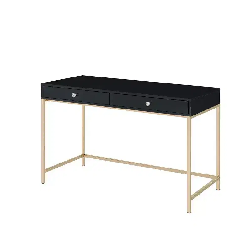 Royal Hampton Writing Desk with 2 Storage Compartments, Black and Gold