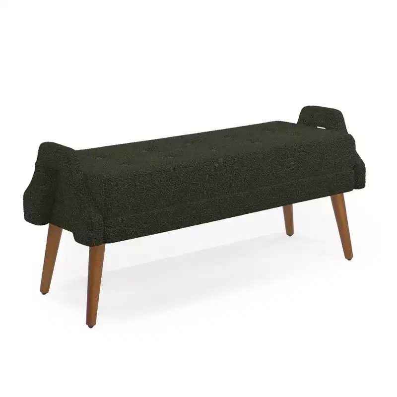 Modern Living Room Bench Looped Yarn Fabric with Soft Cunshion Irregular Geometric Armrests Rubber Wooden Legs Green
