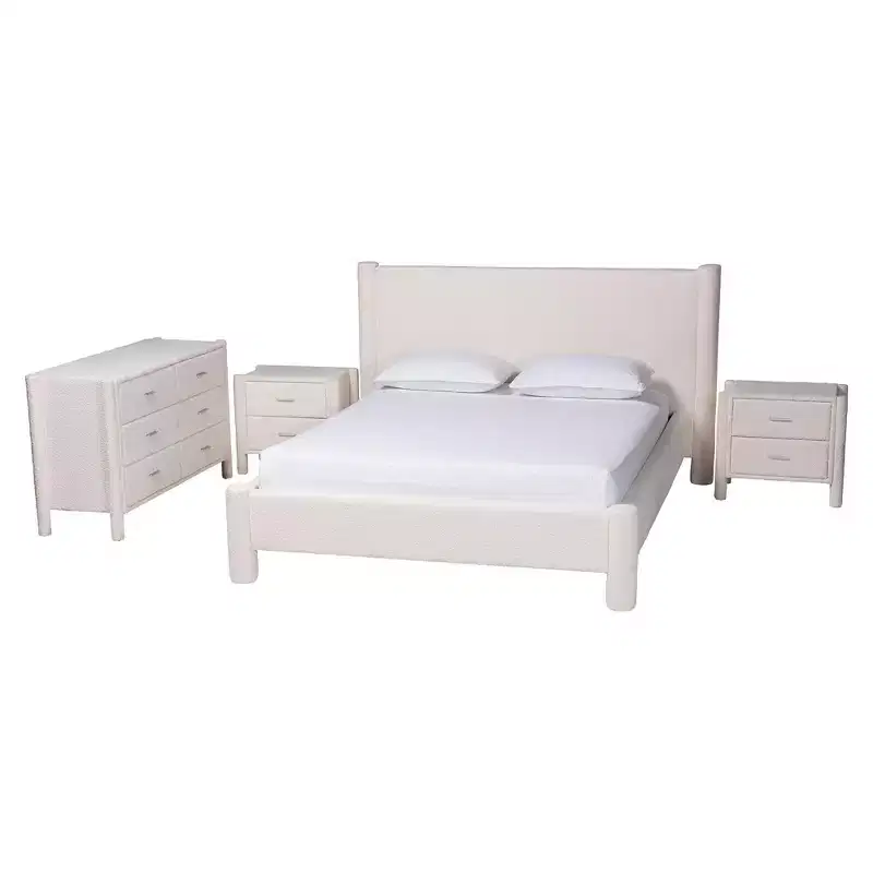 Baxton Studio Laria Modern White Teddy-Bear Fabric 4-Piece Bedroom Set