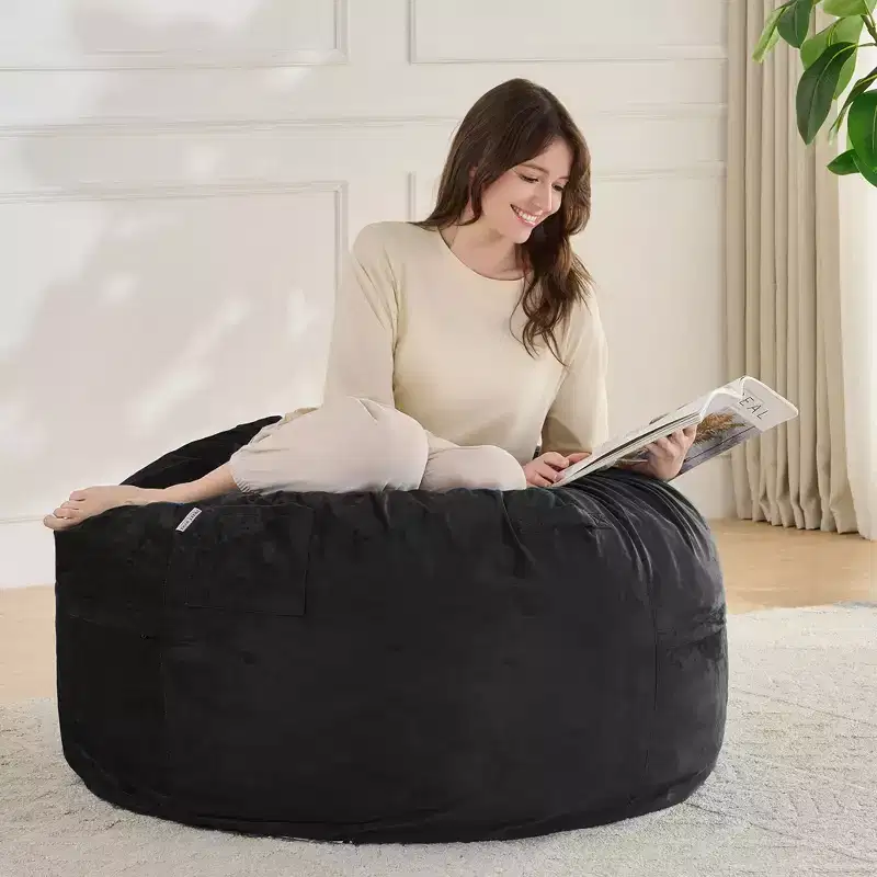 3FT Bean Bag Chair, Adults Foam Round Big Sofa Bean Bag for All Ages, Removable Velvet Cover by Sweet Home Collection