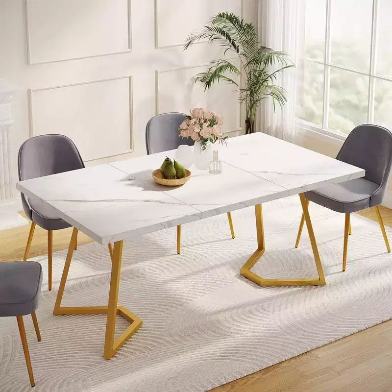 55" Modern Rectangular Dining Table White/Gold
