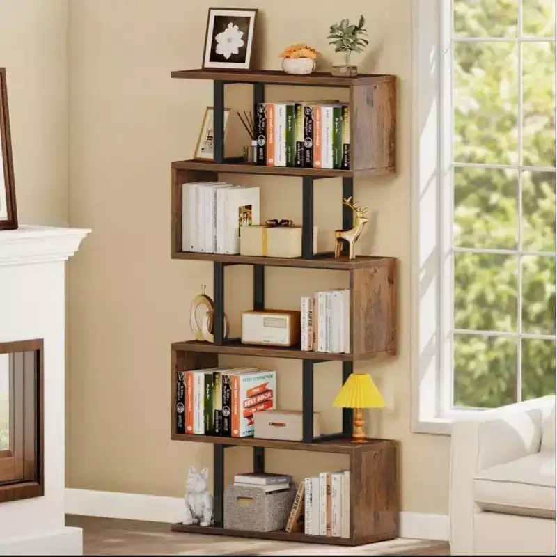 66'' Rustic Industrial 6-Tier Bookshelves and Bookcases With Open Storage Design - Tree City