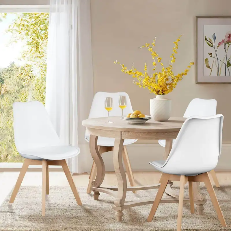 Dining Chair of 4 PU Leather Side Seating with Wood Legs
