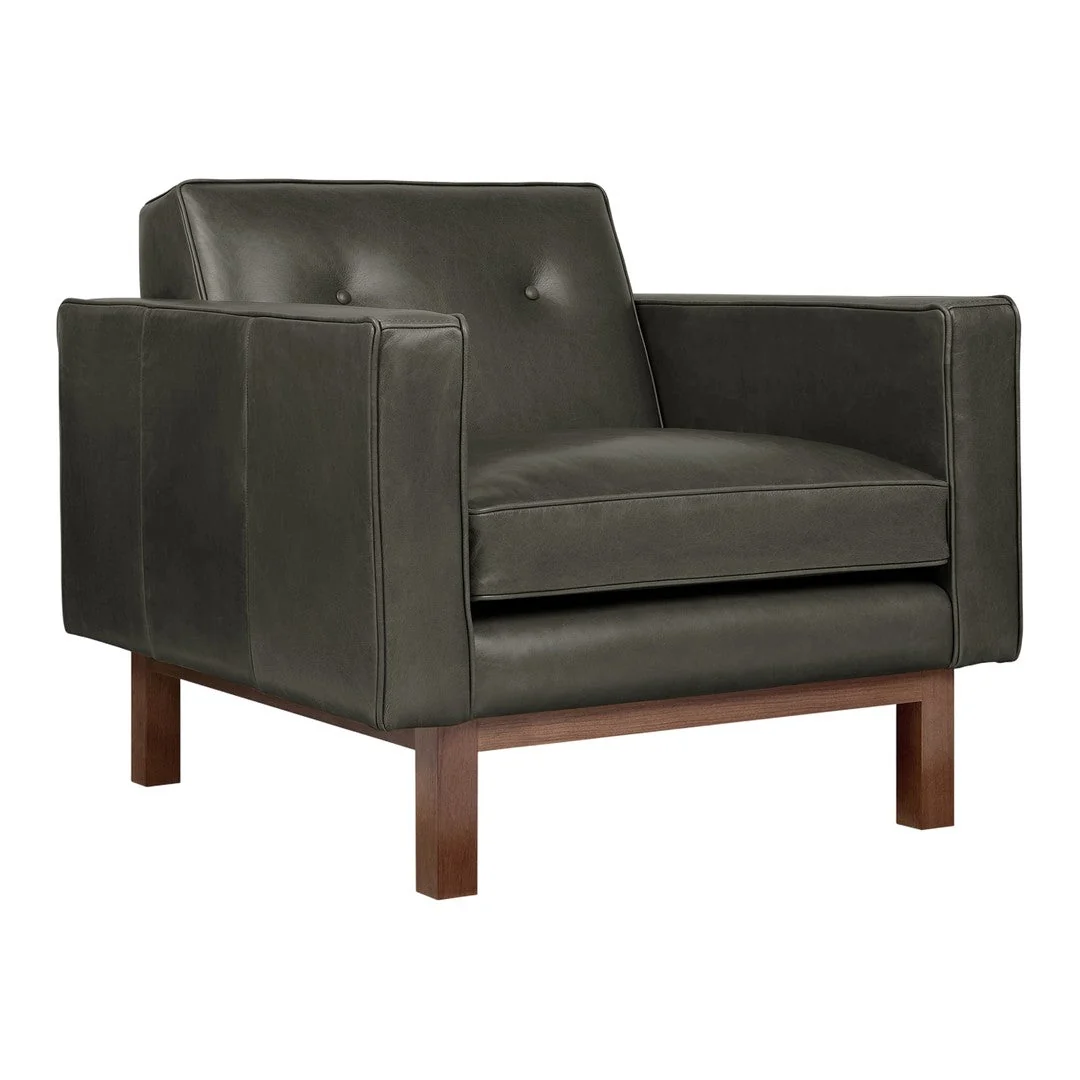 Mid-Century Vintage Leather Lounge Chair with Button-Tufted Feather-Filled Seat for Living Room