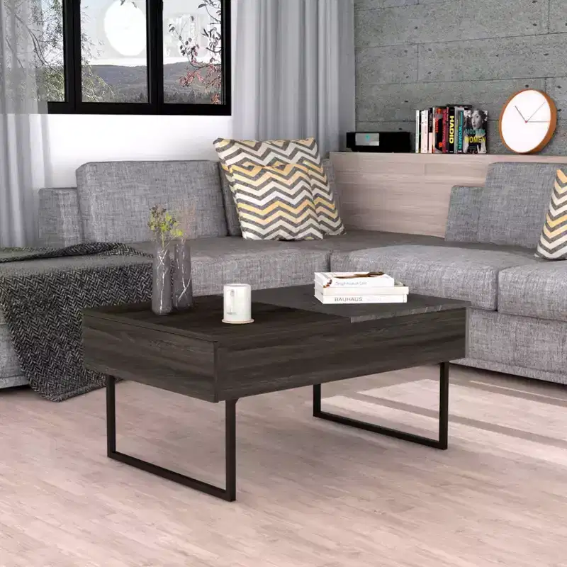 Turin Coffee Table Espresso - Boahaus: Lift-Top, Concealed Storage, Double Pedestal Base