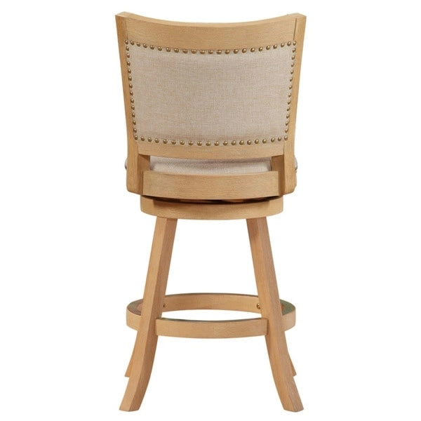 High Back Swivel Counter Stool with Linen Cushion and Wood Frame
