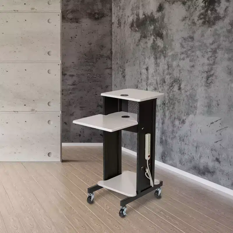 Steel Mobile Presentation Podium Cart with Power Strip 40.5
