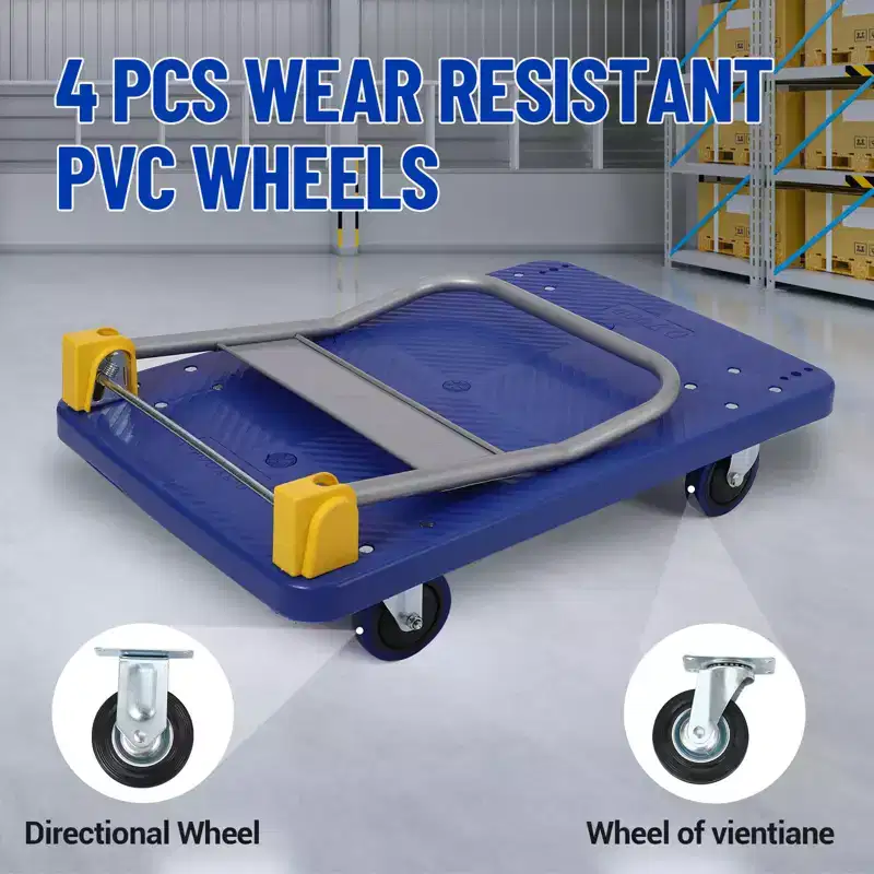 Heavy-Duty Folding Platform Truck Cart, 48 x 24 Flatbed Steel Dolly with Rubber Wheels, 2000 lb Capacity for Warehouse, Office & Workshop