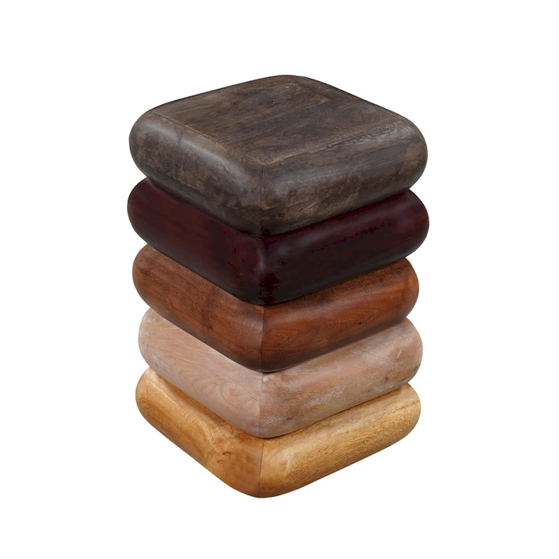 Zyra 12 Inch Side End Table, Sculptural Stacked Design, Mango and Acacia Wood Artisanship, Brown