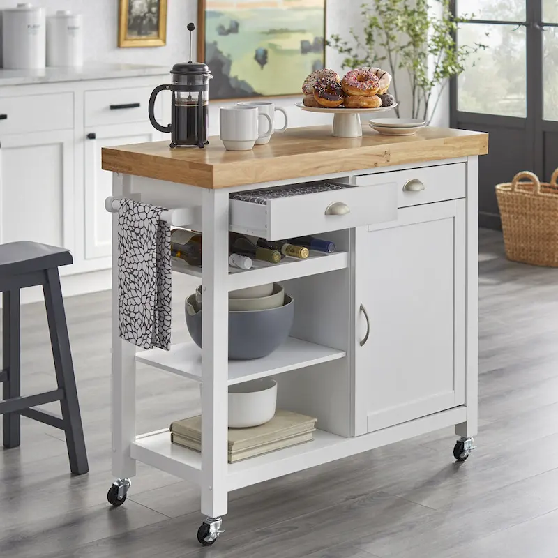 Simple Living Martha Rolling Rubberwood Kitchen Cart