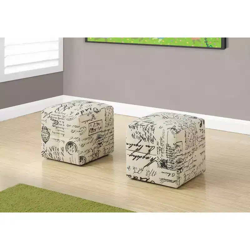 TUYOHW 12 Text Print Pouf Set of 2,Beige Accent Footrest Ottoman for Living Room & Bedroom,Kids Ottoman with High Density Foam Padding,Ready to Use