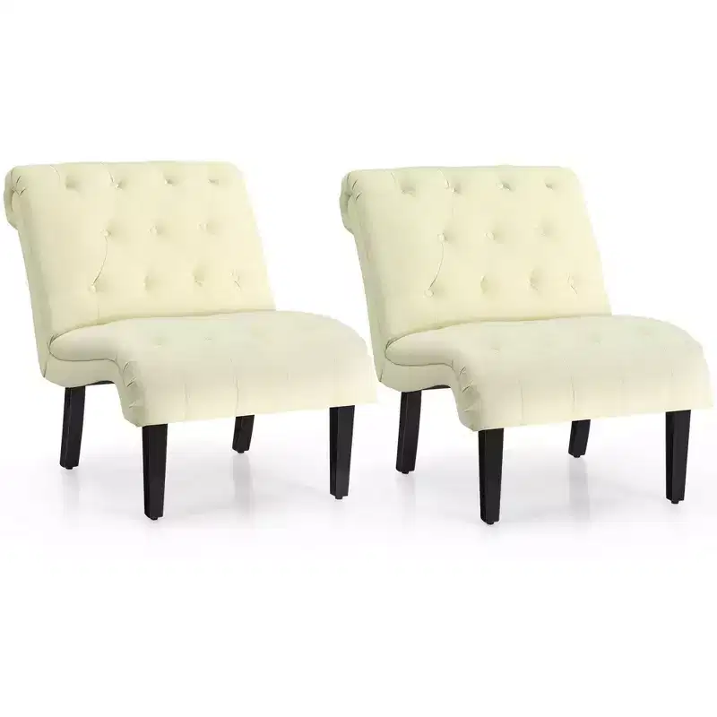 Set of 2 Armless Accent Chair, Upholstered Tufted Lounge Chair