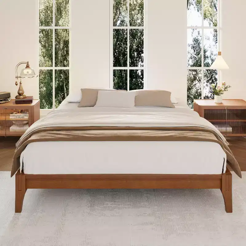 GDFStudio Johnny 12 Inch Solid Bamboo Wood Platform Bed with Wood Slats and Metal Support