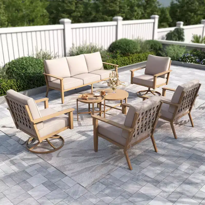 Captiva Designs 7PC Outdoor Patio Cross-Band Back Conversation Set with Thick Cushions for Deck, Garden, or Poolside