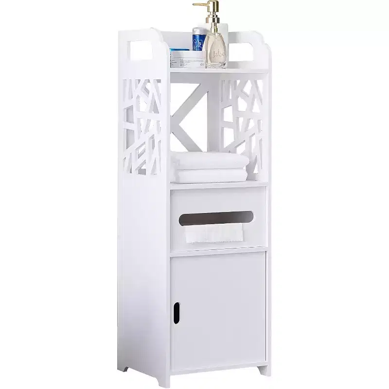 Kings Brand Furniture - Larie Wood Bathroom Floor Storage Cabinet, White