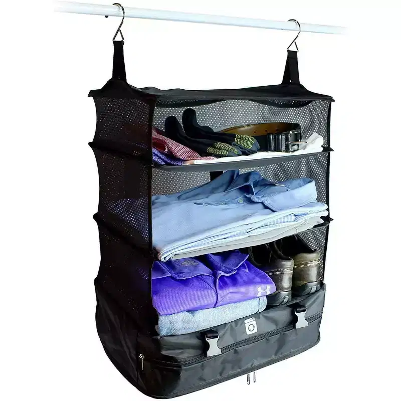 3-Tier Hanging Travel Luggage Organizer with Laundry Compartment - Large
