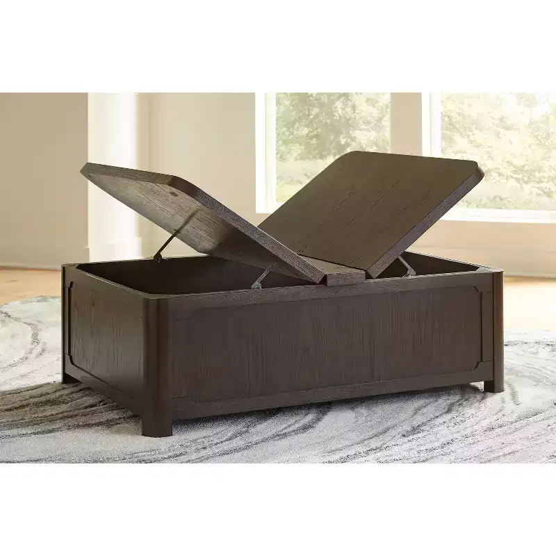 Signature Design by Ashley Breckington Lift Top Coffee Table, Dark Brown with Storage Trunk