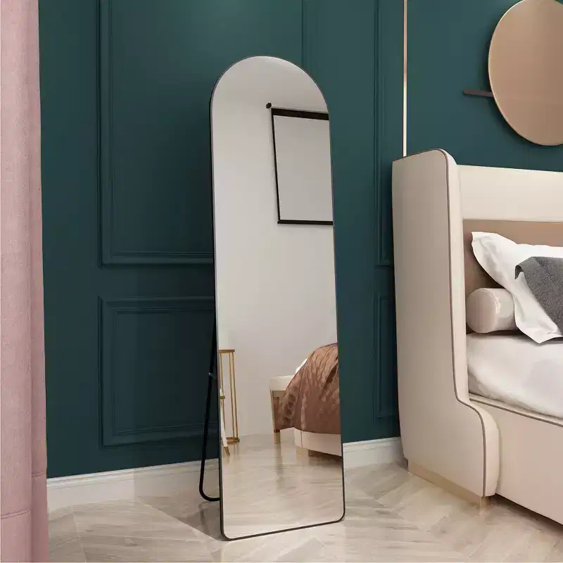 Arched Full Body Floor Mirror, Aluminum Alloy Frame, Black