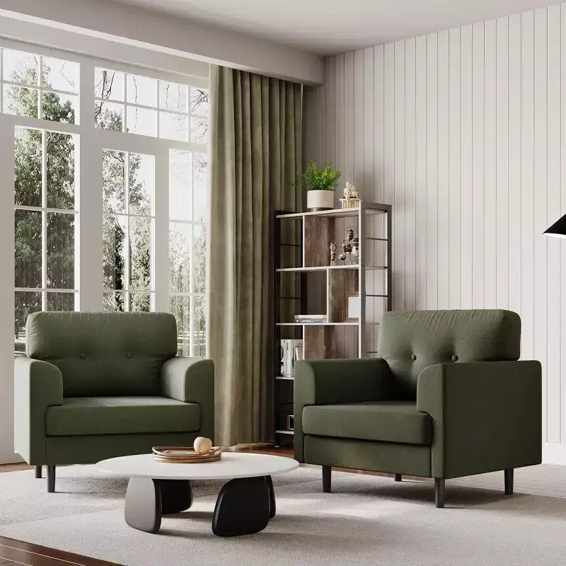 38 Wide Linen Ergonomic Accent Chair, Modern Single Seater Armchair with High-Density Foam & Wide Armrests for Living Room, Office & Bedroom